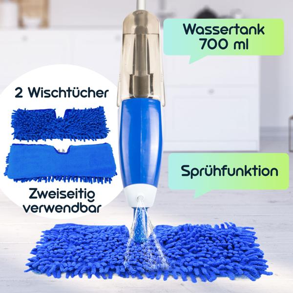 2er-Set Bodenwischer nass & trocken mit Sprühfunktion, FastSwap, Wassertank 700 ml