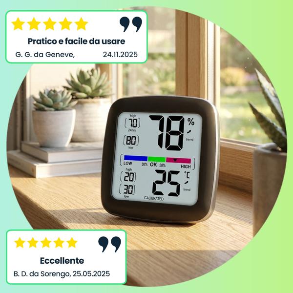 Set da 2 termoigrometri digitali di precisione con display LCD, calibrabili