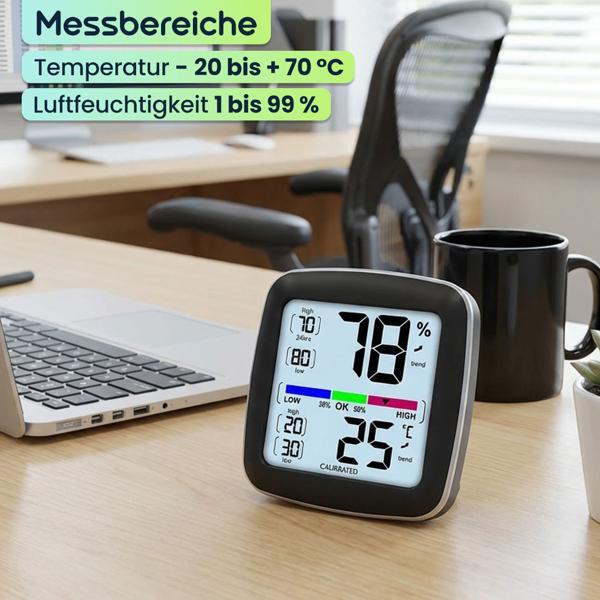 2er-Set Digitales Präzisions-Thermo-/Hygrometer mit LCD-Display, kalibrierbar
