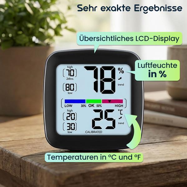 2er-Set Digitales Präzisions-Thermo-/Hygrometer mit LCD-Display, kalibrierbar