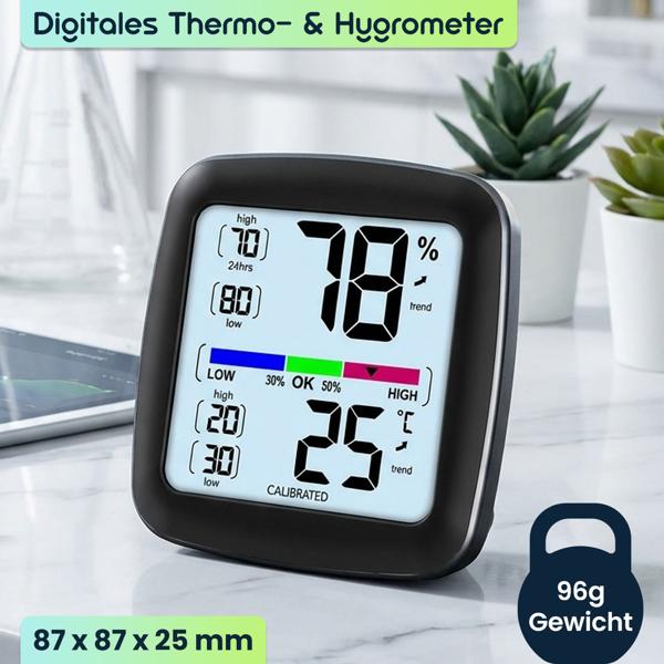 2er-Set Digitales Präzisions-Thermo-/Hygrometer mit LCD-Display, kalibrierbar