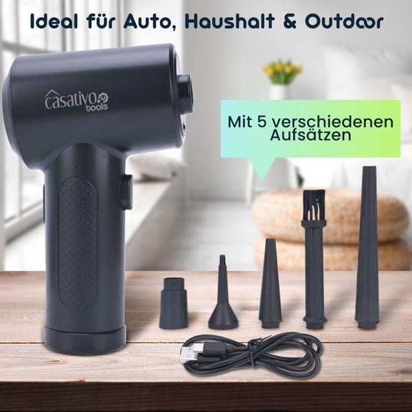 2er-Set Leistungsstarkes Akku-Druckluftgebläse zum Reinigen & Aufblasen, 7kPa, inkl. 5 Aufsätze, kompakt & vielseitig, ideal für Auto, Haushalt & Outdoor