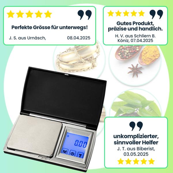 2er-Set Präzise Digitale Taschen-Feinwaage mit Touch-Display, 500g/0.01g, genaues Wiegen von Schmuck, Gold Gewürzen & mehr
