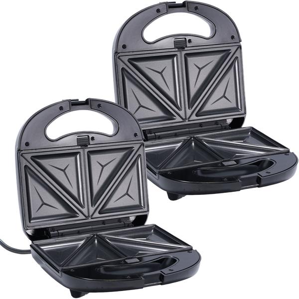 set of 2 Versatile 3in1 multi-grill: contact grill, sandwich maker & waffle iron in one appliance, (800 W), removable plates, non-stick coating