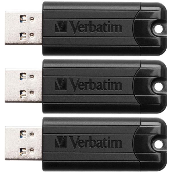 set of 3 PinStripe USB 3.2 flash drive with 128 GB, black, Type-A, (R) 30MB/s, (W) 10MB/s