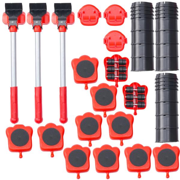 3-piece robust furniture transport lifter and roller set for moving, DIY or renovation - heavy-duty transport rollers for heavy furniture