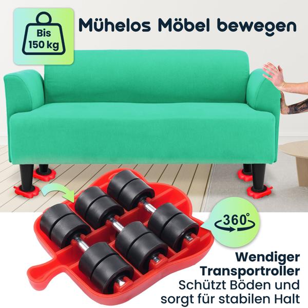 3er-Set Robuster Möbel Transport Heber und Rollen Set für Umzug, Heimwerken oder Renovierung - Schwerlast-Transportrollen für schwere Möbel