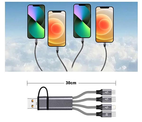 8in1 Charging & Data Cable USB-C/A to USB-C/Micro USB/Lightning, 30 cm, 3A