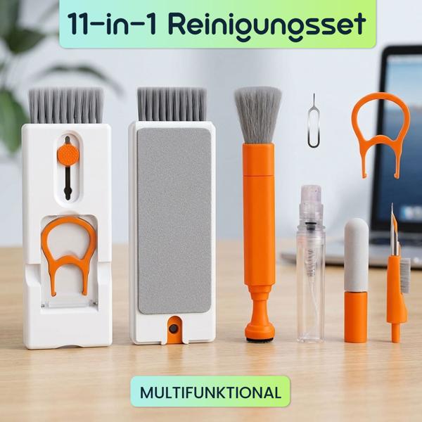 3er-Set 11-in-1 Reinigungsset für Tastatur, Smartphone & Kopfhörer – Multifunktionelles Reinigungs-Set mit Metallspitze, Bürsten & Linsen Reiniger