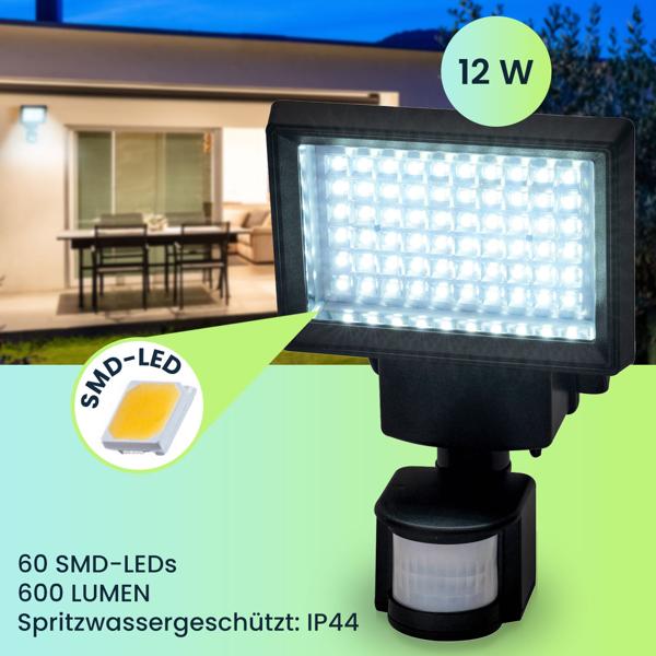 2er-Set LED-Wand-Fluter mit Solarpanel und Bewegungssensor, 600 Lumen, 12 W