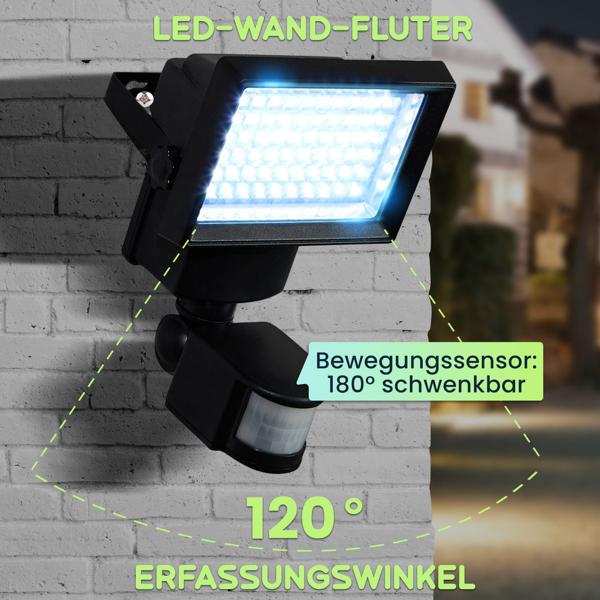 2er-Set LED-Wand-Fluter mit Solarpanel und Bewegungssensor, 600 Lumen, 12 W