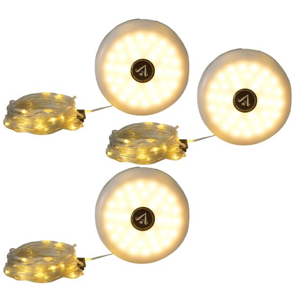 set of 3 2in1 camping lamp with fairy lights, 10m, retractable, rechargeable battery, 5 light modes, IPX4