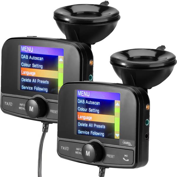 Set di 2 ricevitori radio DAB 4 in 1 per auto con Bluetooth 5.0, vivavoce & trasmettitore FM – suono digitale cristallino in auto