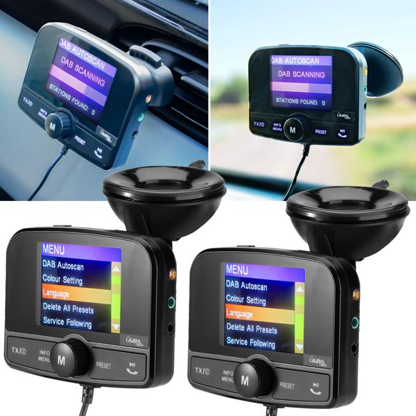 Set di 2 ricevitori radio DAB 4 in 1 per auto con Bluetooth 5.0, vivavoce & trasmettitore FM – suono digitale cristallino in auto