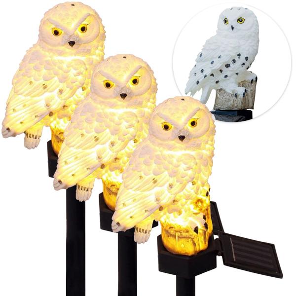 3x LED Solar Owl Solar Garden Light