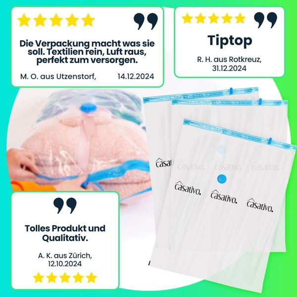 3er-Set Vakuumbeutel, Kompression mit Staubsauger (+3 Gratis)