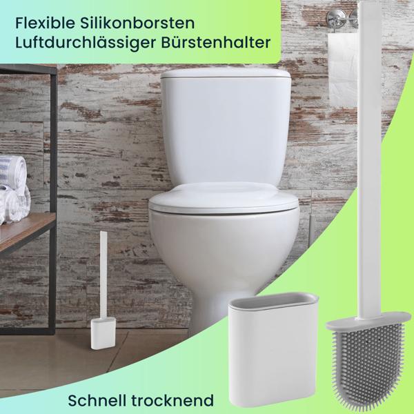 4er-Set WC-Bürste mit Silikonborsten, 4 Toilettenbürsten inkl. Bürstenhalter, weiss/grau, schnell trocknend, die effizientere Art der Toiletten Hygiene