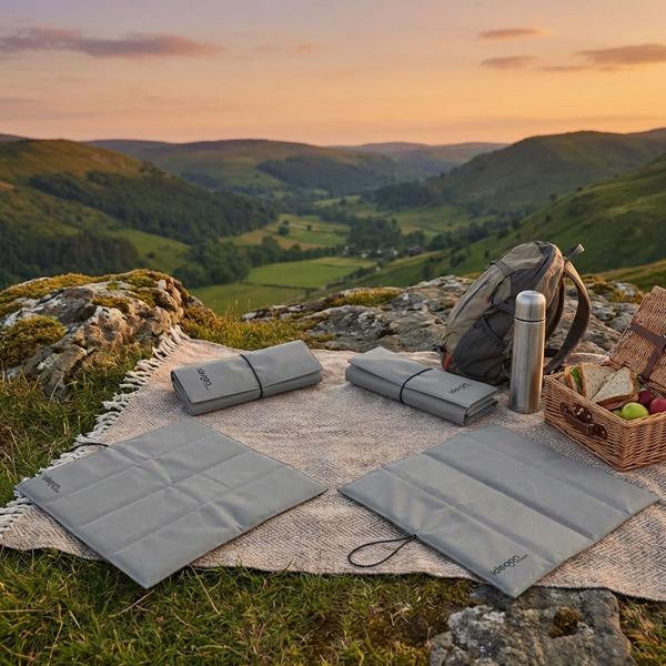 4er-Set Faltbares Sitzkissen aus Oxford-Stoff, 30 x 32 x 1 cm, grau