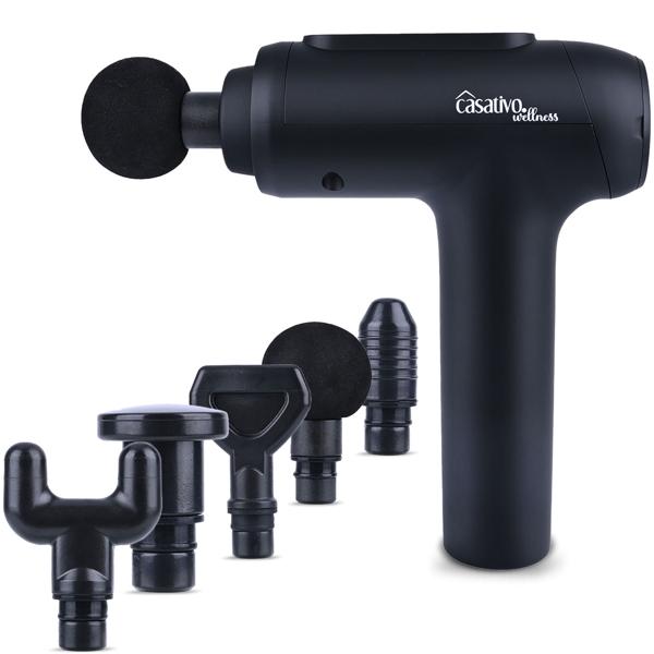 Professional massage gun, massage gun, 6 heads, 20 intensity levels, battery-operated for thighs, abdomen, shoulders, neck and back