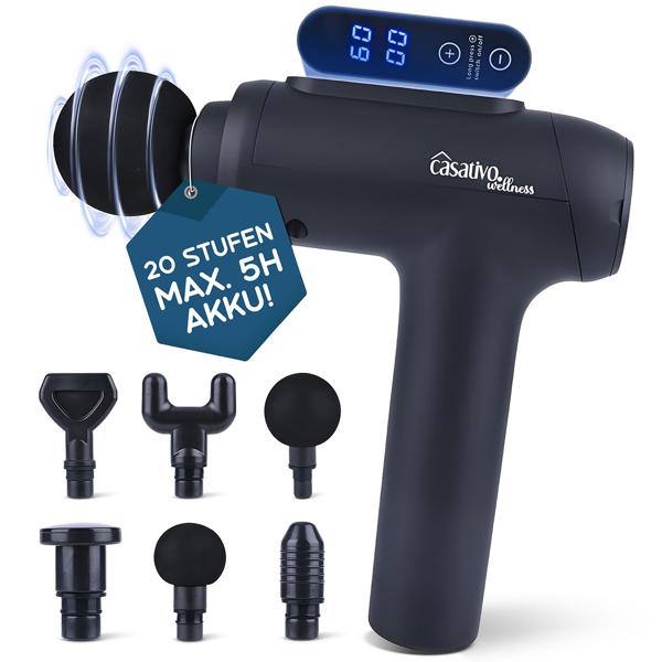 Professional massage gun, massage gun, 6 heads, 20 intensity levels, battery-operated for thighs, abdomen, shoulders, neck and back
