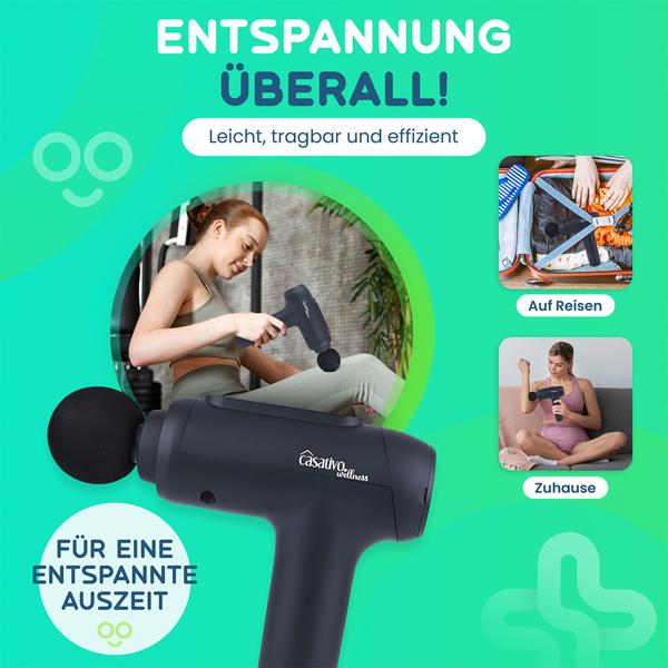 Professional massage gun, massage gun, 6 heads, 20 intensity levels, battery-operated for thighs, abdomen, shoulders, neck and back