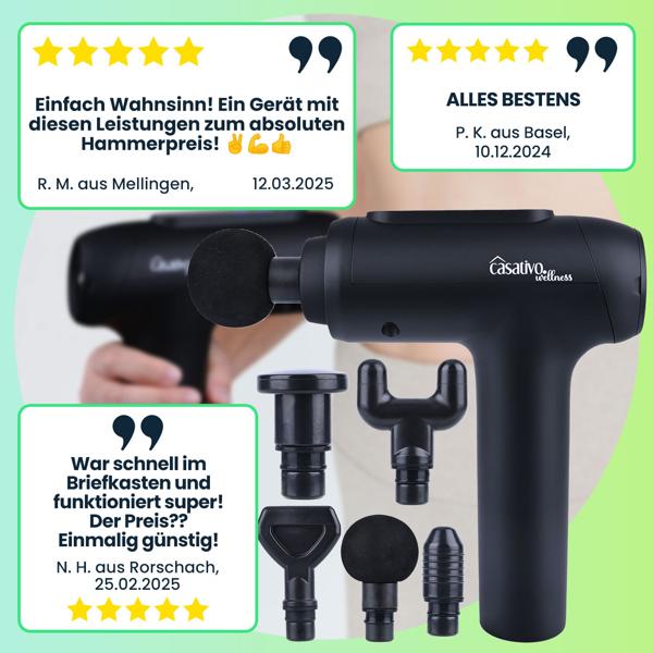 Professionelle Massage-Pistole, Massage Gun, 6 Köpfe, 20 Intensitätsstufen, Akkubetrieb für Oberschenkel, Bauch, Schulter, Nacken und Rücken