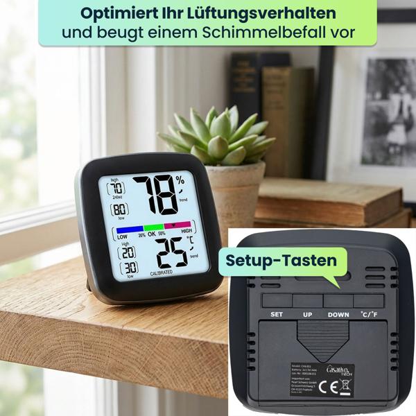 4er-Set Digitales Präzisions-Thermo-/Hygrometer mit LCD-Display, kalibrierbar