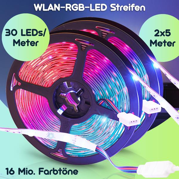 WLAN-RGB-LED Streifen mit App- und Sound-Steuerung, 5 m