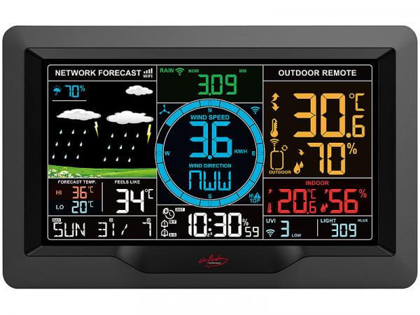 WLAN weather station set with XL color display, outdoor sensor, app, alarm clock