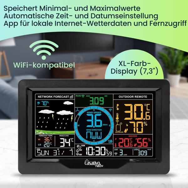 WLAN-Wetterstation-Set mit XL-Farb-Display, Aussensensor, App, Wecker
