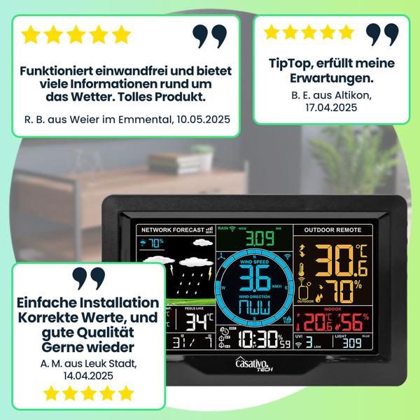 WLAN-Wetterstation-Set mit XL-Farb-Display, Aussensensor, App, Wecker