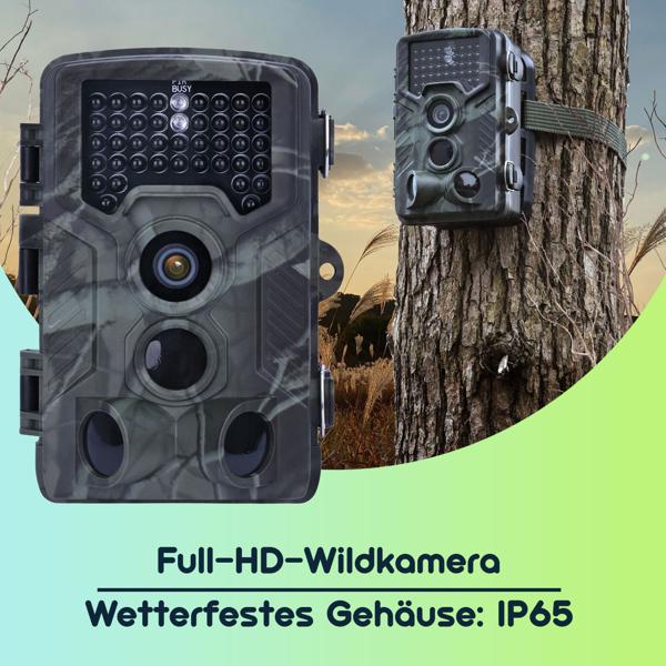 Full-HD-Wildkamera mit 3 Bewegungssensoren, Serienbild- & Zeitraffer-Funktion & Nachtsicht