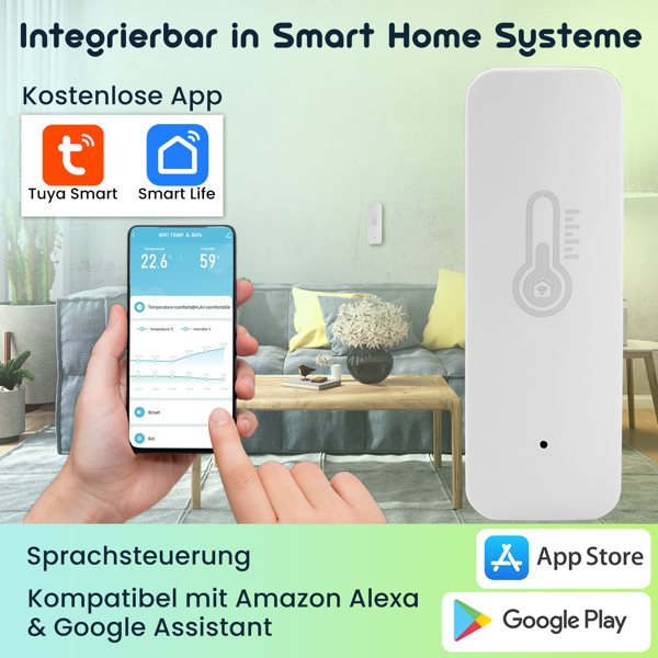 Smarter Temperatur- & Luftfeuchtigkeits-Sensor mit Sprachsteuerung & App