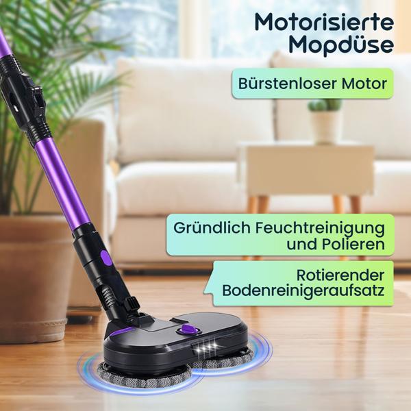 Multifunktionaler 2in1 Akku Staubsauger - Zyklon-Hand- & Bodensauger mit Wischaufsatz, 23 kPa, HEPA-Filter, Alleskönner für makellose Böden