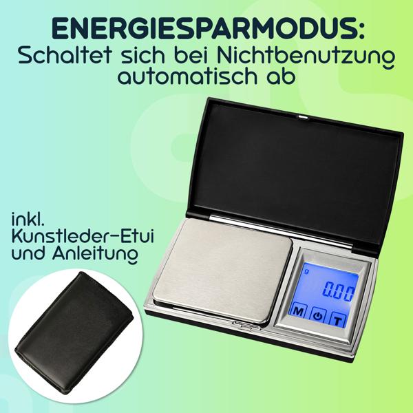 Präzise Digitale Taschen-Feinwaage mit Touch-Display, 500g/0.01g, genaues Wiegen von Schmuck, Gold Gewürzen & mehr