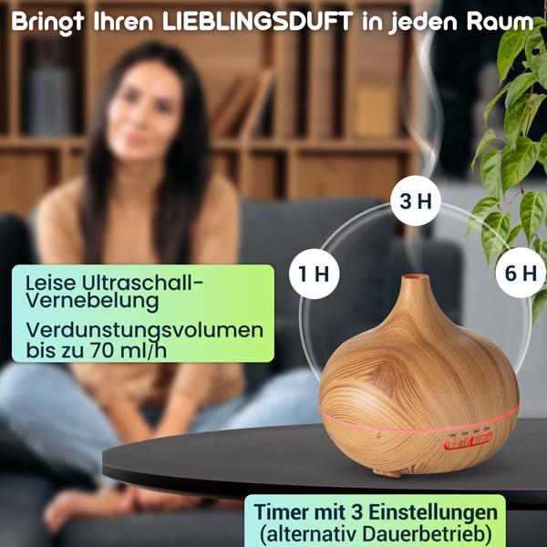 Aroma-Diffuser in Holzoptik mit LED-Beleuchtung in 7 Farben & Timer
