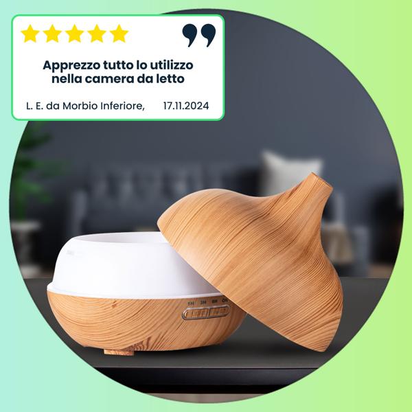 Diffusore di aromi e umidificatore, aspetto legno, cambia colori a LED, 300 ml