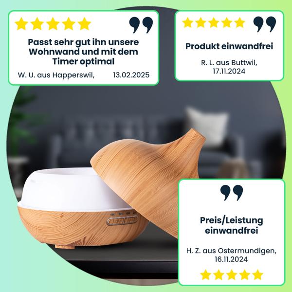 Aroma-Diffuser in Holzoptik mit LED-Beleuchtung in 7 Farben & Timer