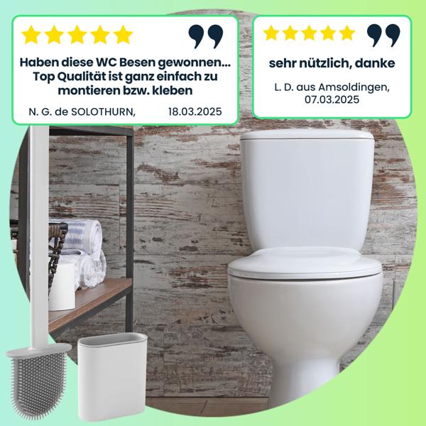 2er-Set WC-Bürste mit Silikonborsten, 2 Toilettenbürsten inkl. Bürstenhalter, weiss/grau, schnell trocknend, die effizientere Art der Toiletten Hygiene