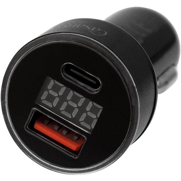Car USB charger, digital voltage display, USB-C PD/QC & USB-A, (38 W), car cigarette lighter quick charger