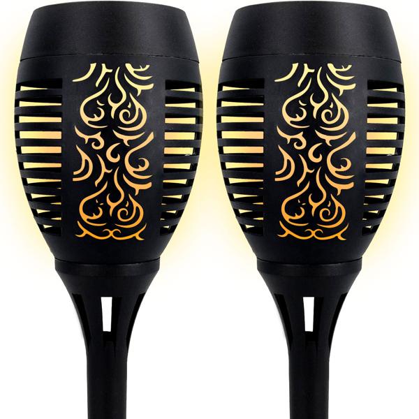 set di 4 torce solari da giardino a LED con effetto fiamma (H 78 cm): ricaricabili, realistiche e resistenti alle intemperie - per un‘atmosfera romantica in giardino e sul balcone