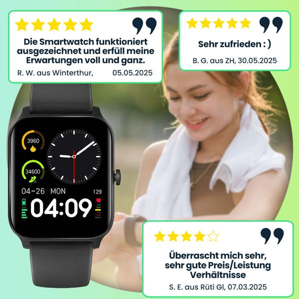 Fitness SmartWatch, Vollfarbiges Touch Display, schwarz
