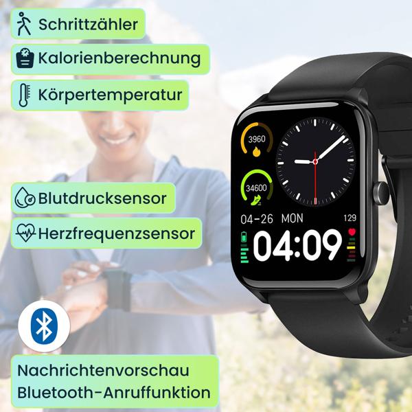 Fitness SmartWatch, Vollfarbiges Touch Display, schwarz