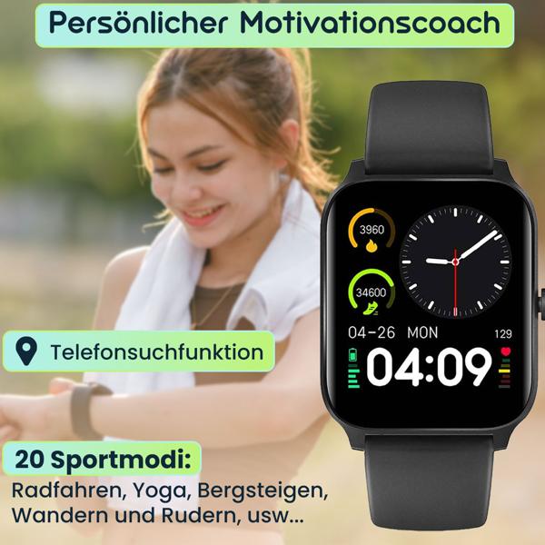 Fitness SmartWatch, Vollfarbiges Touch Display, schwarz