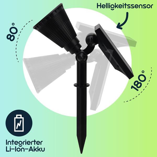 LED-Spot, solarbetrieben, mit Erdspiess, 200 Lumen, IP44