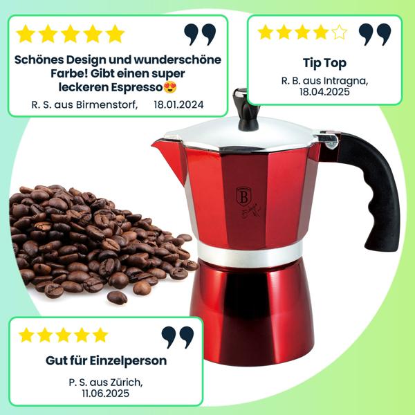 Espressokocher für 3 Portionen, rot-metallic