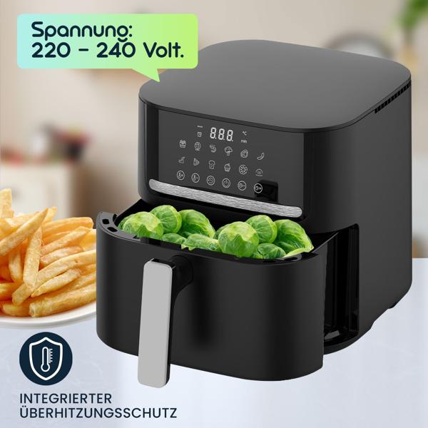 Premium Heissluftfritteuse mit 11 Koch-Programmen, 6,5 l, 1600 Watt - Air Fryer mit LED Touch-Panel, matt schwarz, hochwertige Antihaftbeschichtung
