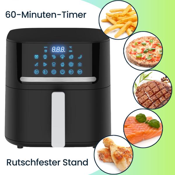Premium Heissluftfritteuse mit 11 Koch-Programmen, 6,5 l, 1600 Watt - Air Fryer mit LED Touch-Panel, matt schwarz, hochwertige Antihaftbeschichtung
