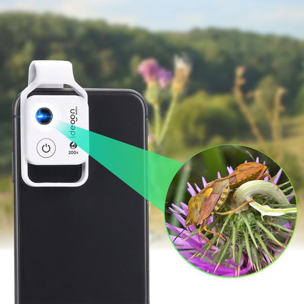 Microscope attachment lens for smartphone/tablet 200x: With 6 LEDs for detailed close-ups, white - Discover the micro world