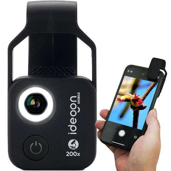 Microscope attachment lens for smartphone/tablet 200x: With 6 LEDs for detailed close-ups, black - Discover the micro world